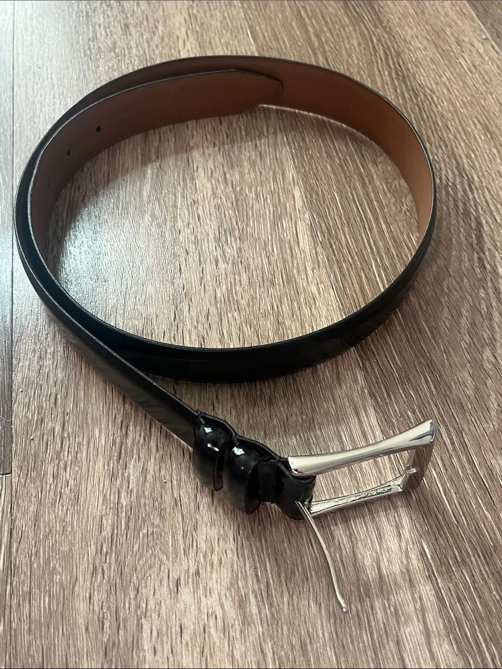 Allen Edmonds Classic Black Leather Men’s Belt with Silver Buckle